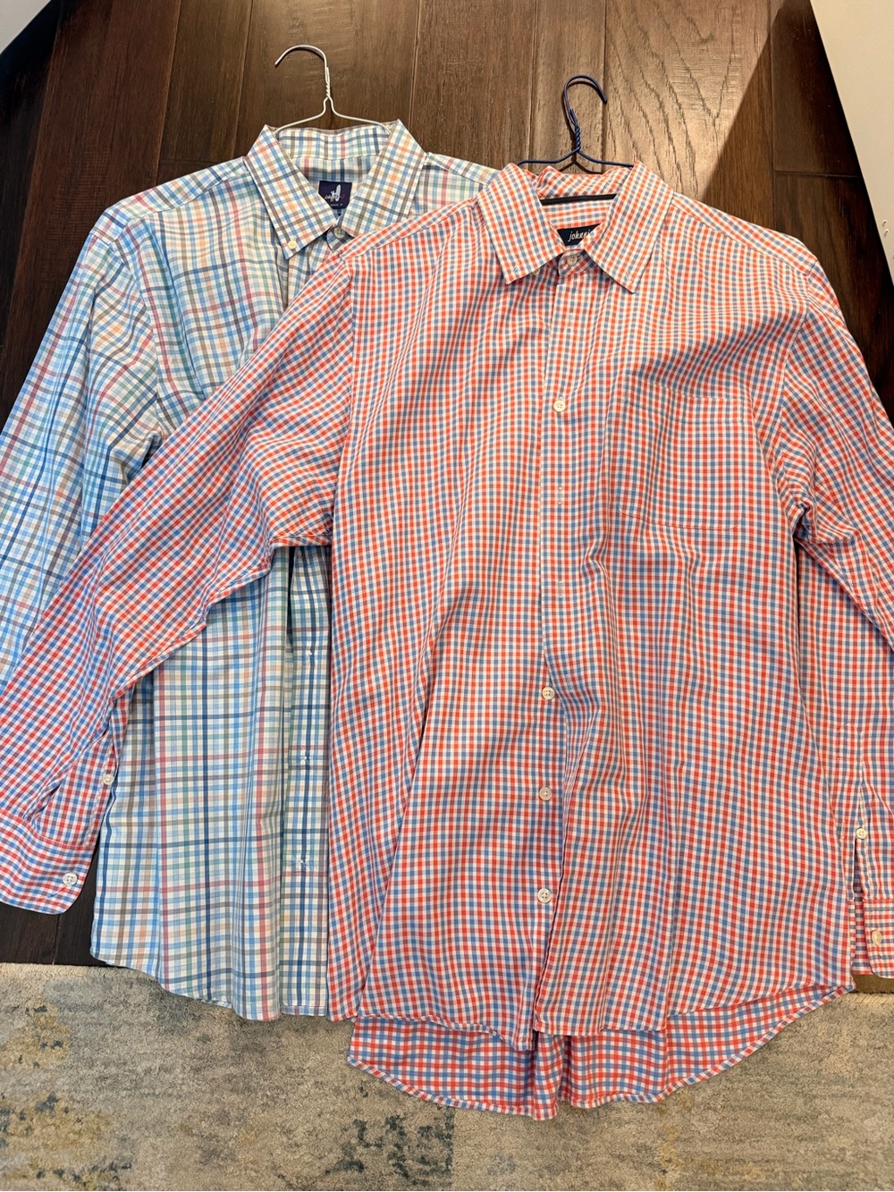 Lot of 2 XL johnnie-O Men's Blue & Red Plaid Casual Button-Down Shirts